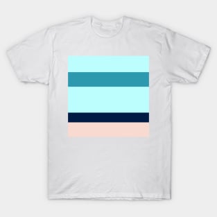 A solid integration of Oxford Blue, Deep Sea Blue, Christmas Blue, Pale Cyan and Champagne Pink stripes. T-Shirt